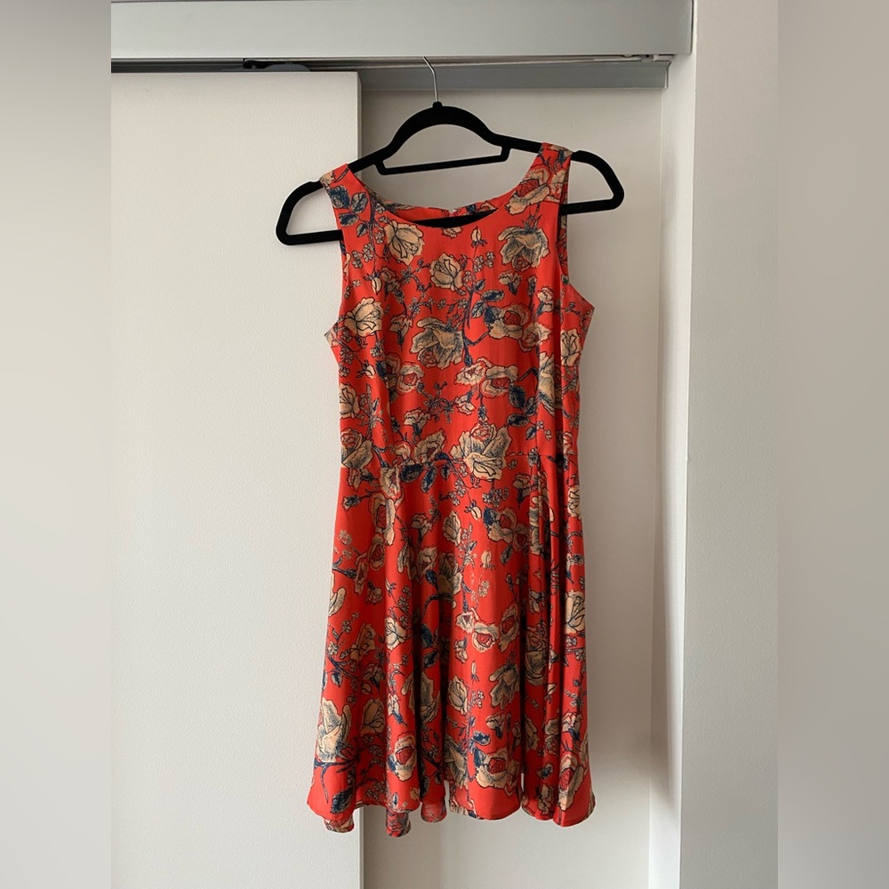 Red/ Orange Mini Floral Dress. Size Small